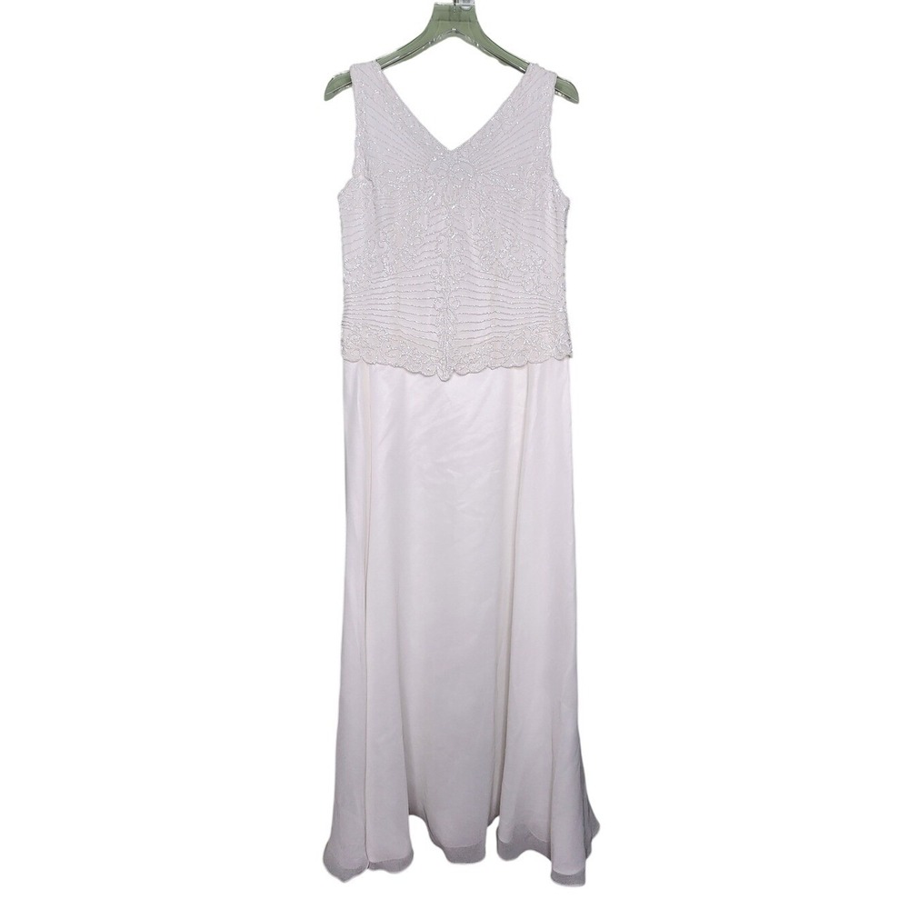 JKara New York Embellished Gown Beaded Dress Chiffon Formal Wedding White 8